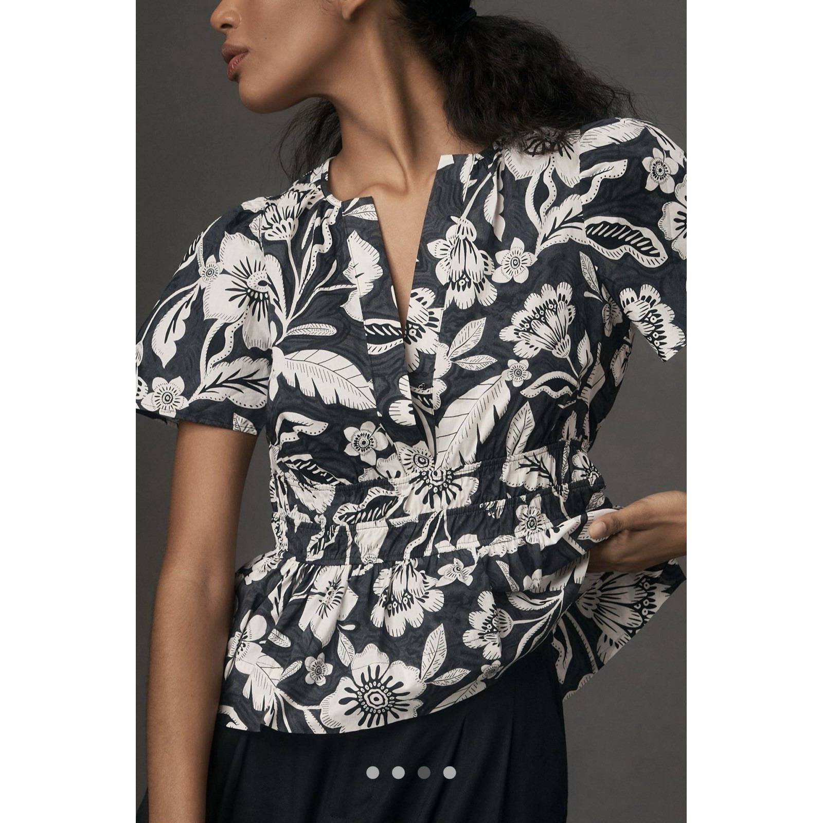 Anthropologie Somerset Blouse Sz Xs Floral Peplum Flattering Office Boho